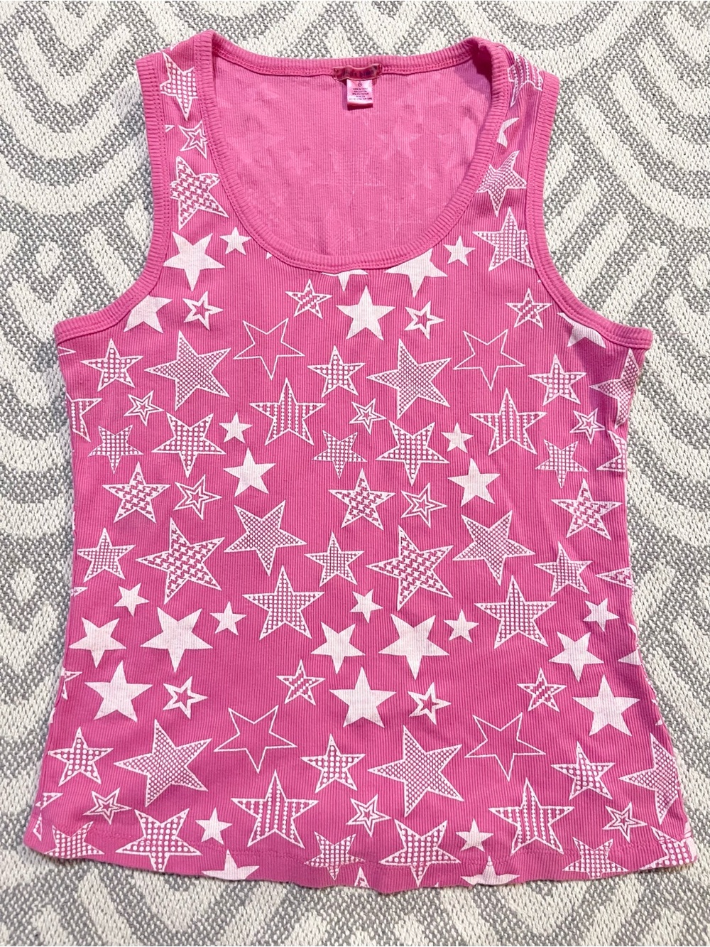 Paris Blues Pink Stars Ribbed Tank Top 1X